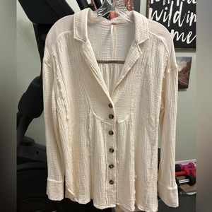 Free People gauzy cotton tunic blouse. Cream. Size small.